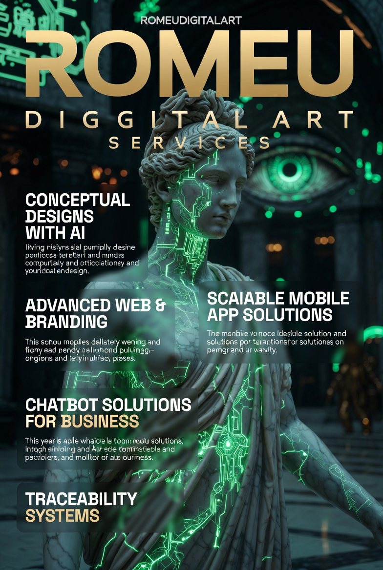 Póster de Romeu Digital Art: estatua clásica con circuitos verdes